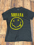 Nirvana Smiley Face Graphic Band Tee Black Yellow T-Shirt Size Mediu