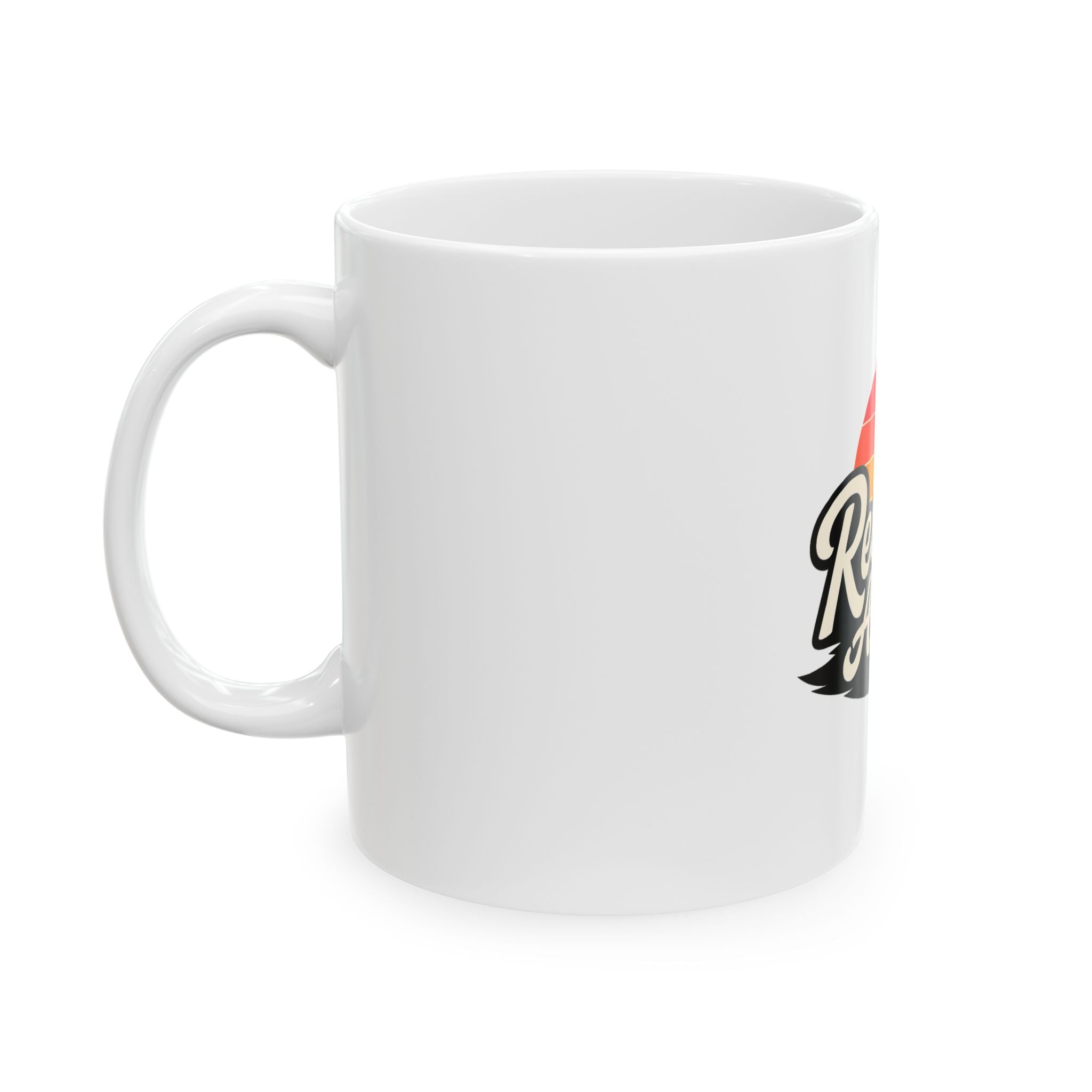 Rewind Avenue Ceramic Mug – Retro Sunset Logo Coffee Cup (11oz, 15oz)
