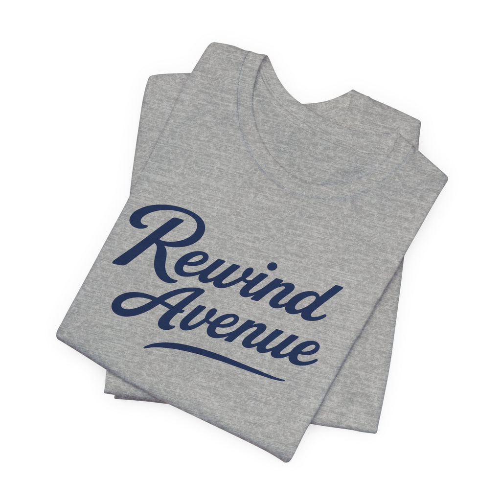 Rewind Avenue Vintage Script Graphic Tee - Blue Logo