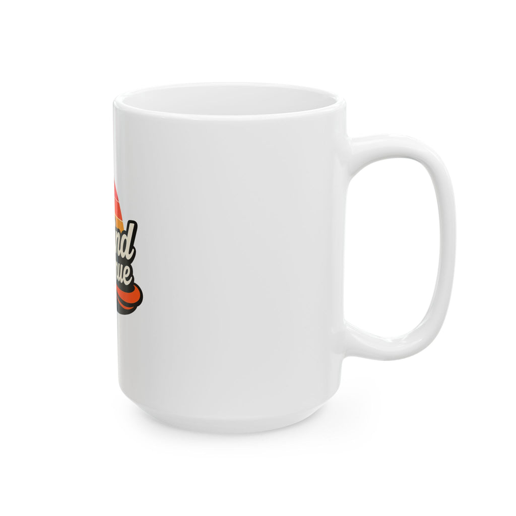 Rewind Avenue Ceramic Mug – Retro Sunset Logo Coffee Cup (11oz, 15oz)