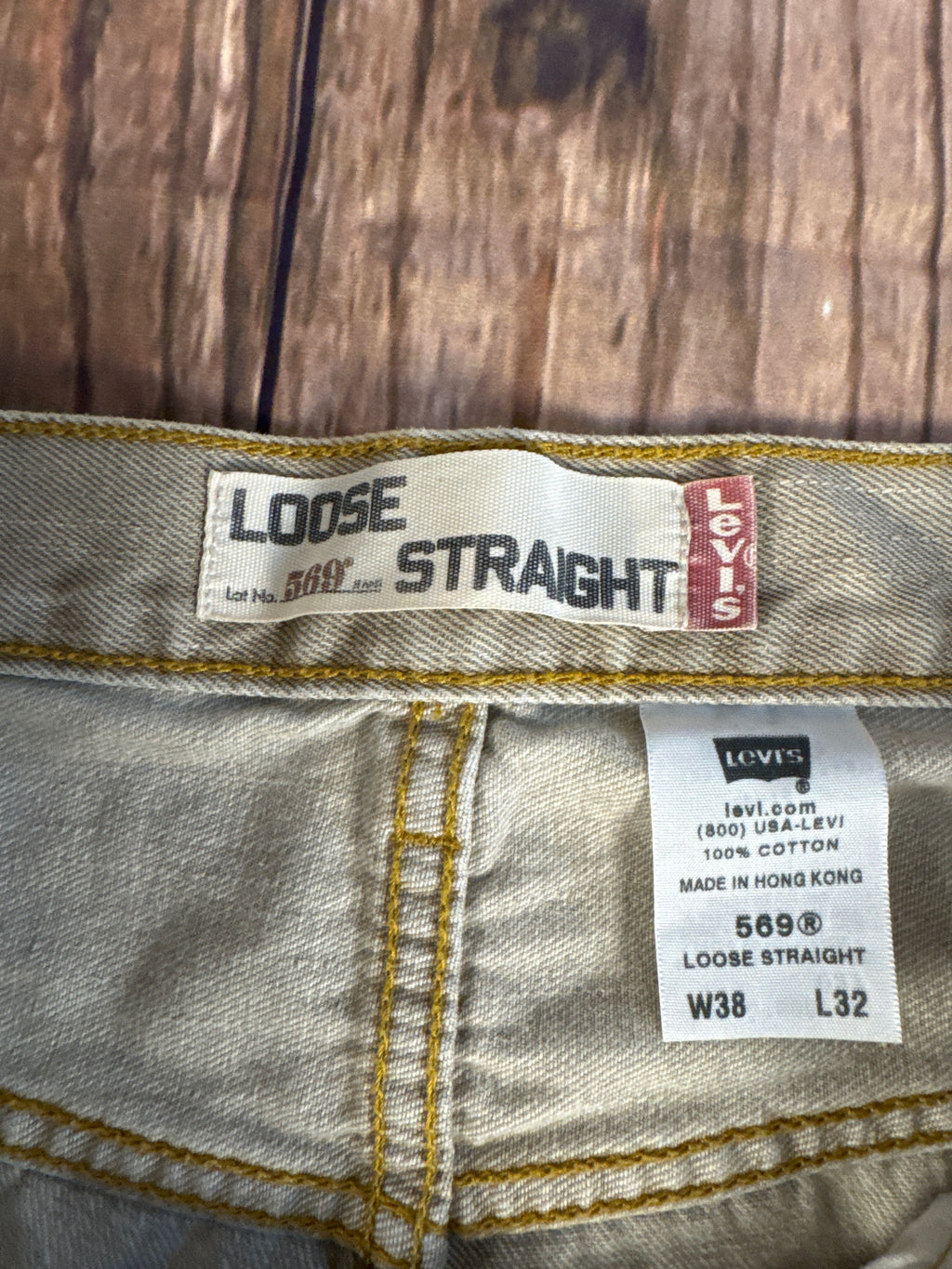 Levi’s 569 Loose Straight Khaki Denim Jeans – Vintage Wash – W38 L32