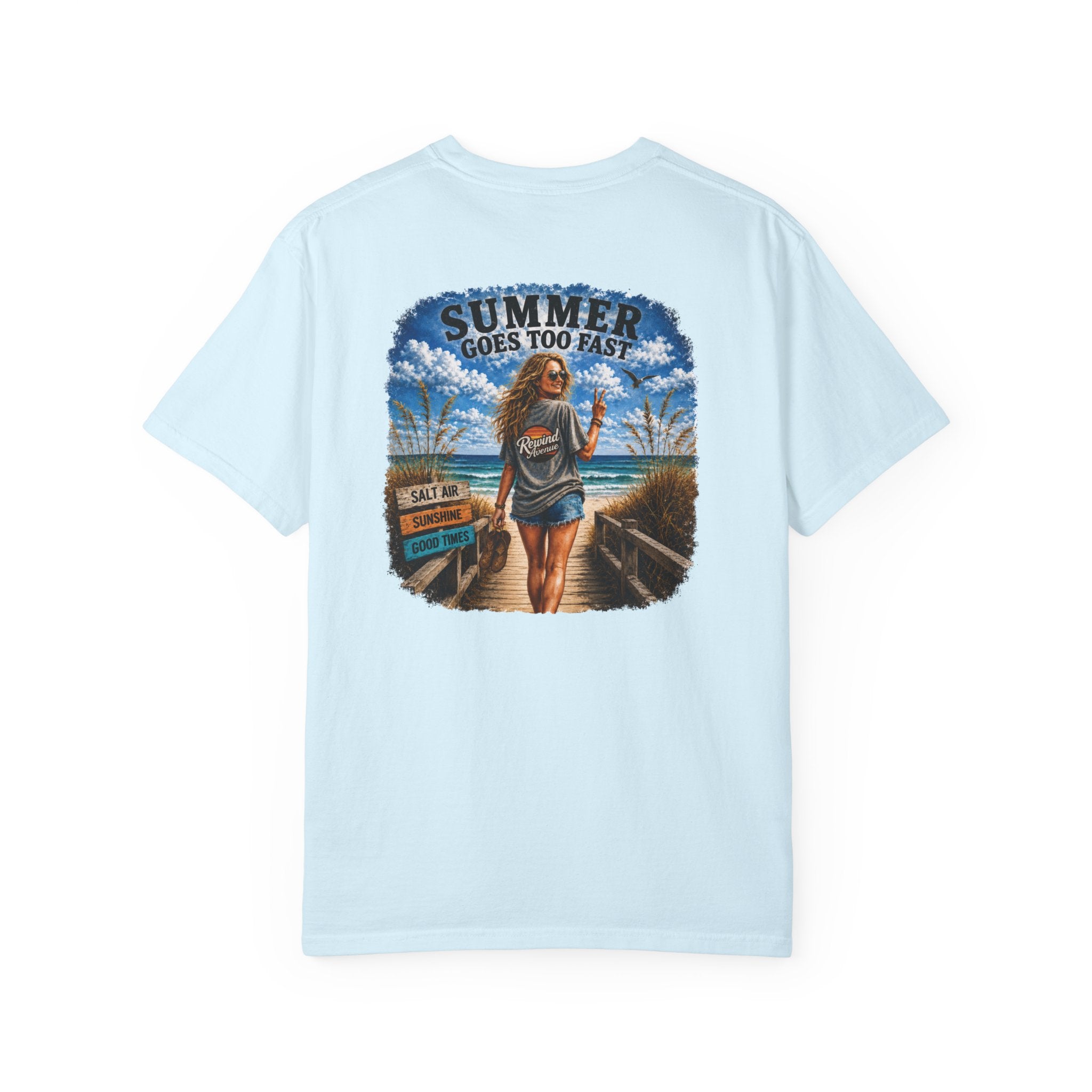 Summer Goes Too Fast T-Shirt | White Woman Beach Graphic Tee | Comfort Colors Summer Tee