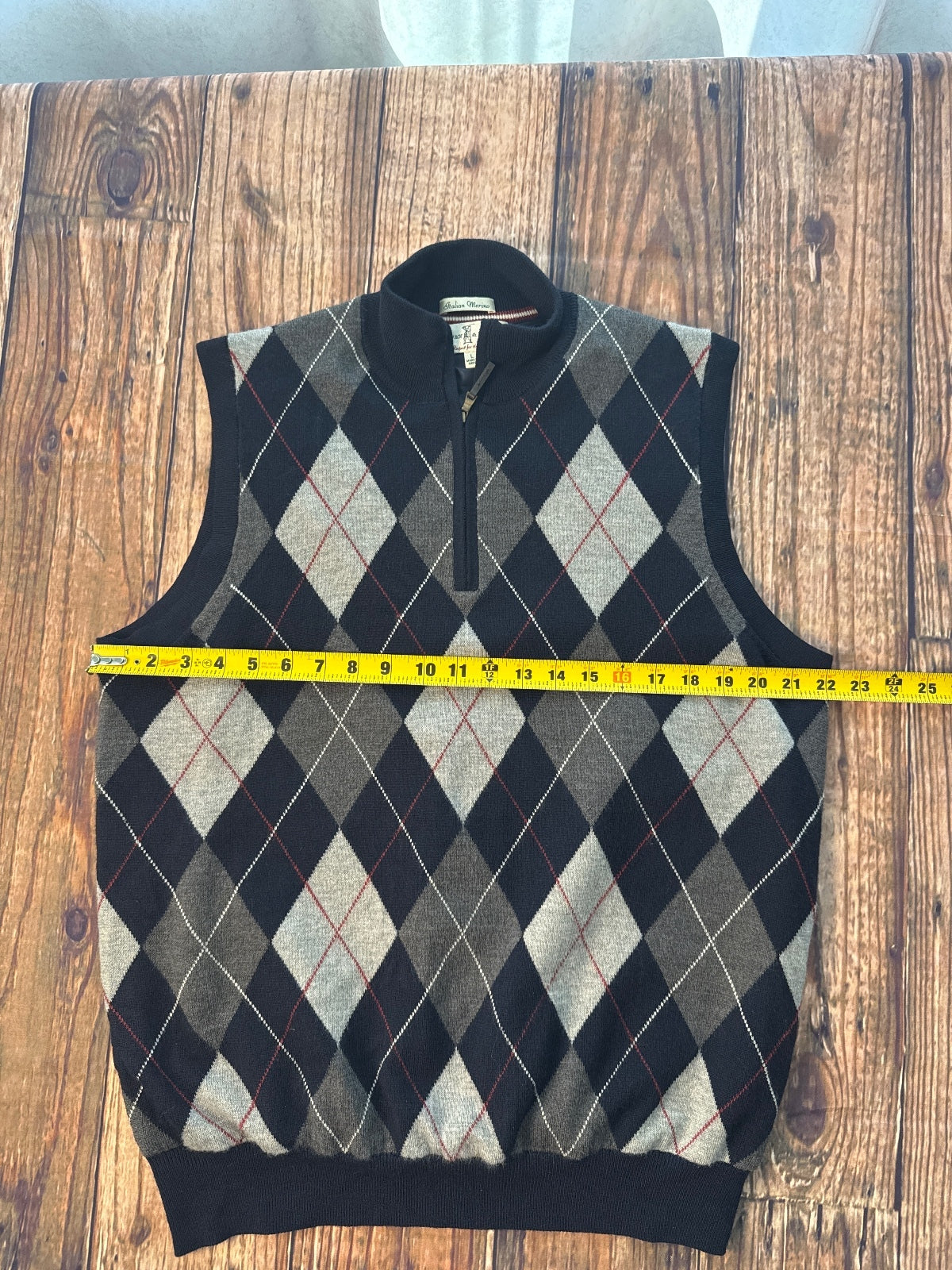 Fairway & Greene Italian Merino Argyle Quarter Zip Sweater Vest