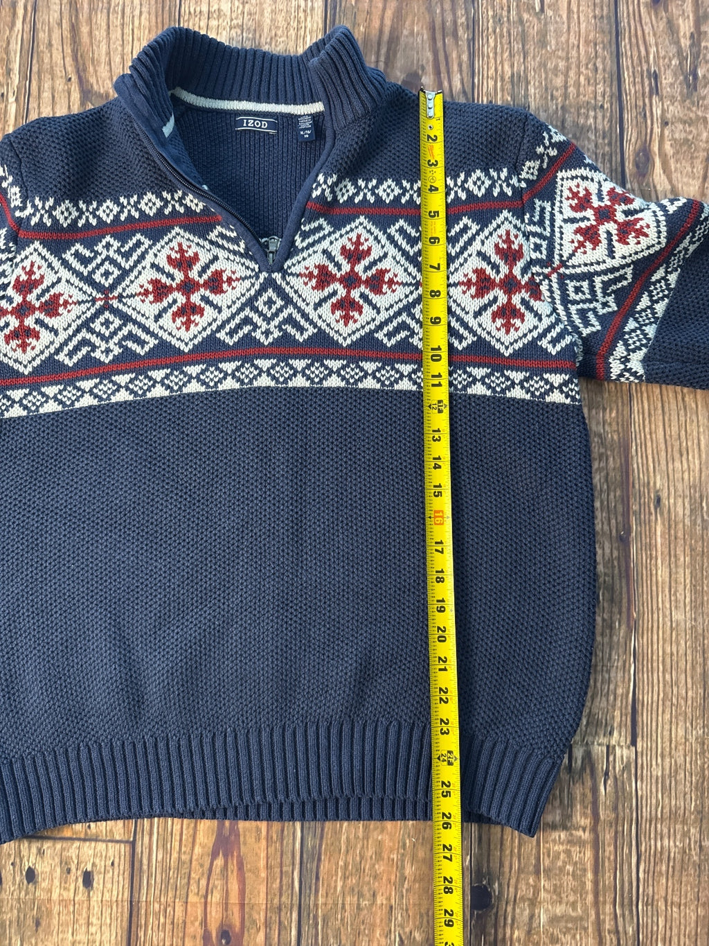 IZOD Fair Isle Quarter Zip Knit Sweater Pullover