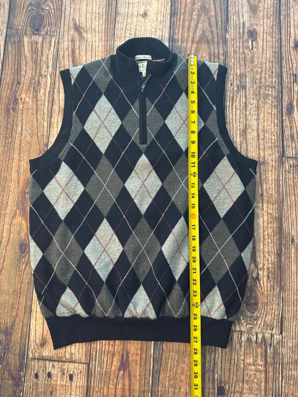 Fairway & Greene Italian Merino Argyle Quarter Zip Sweater Vest