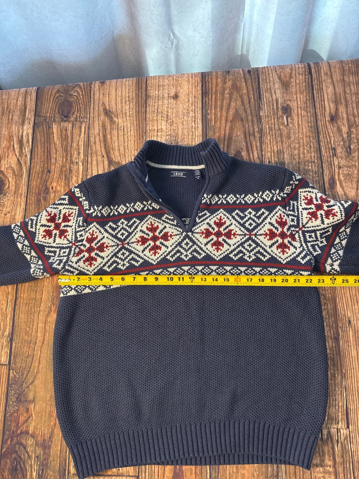 IZOD Fair Isle Quarter Zip Knit Sweater Pullover