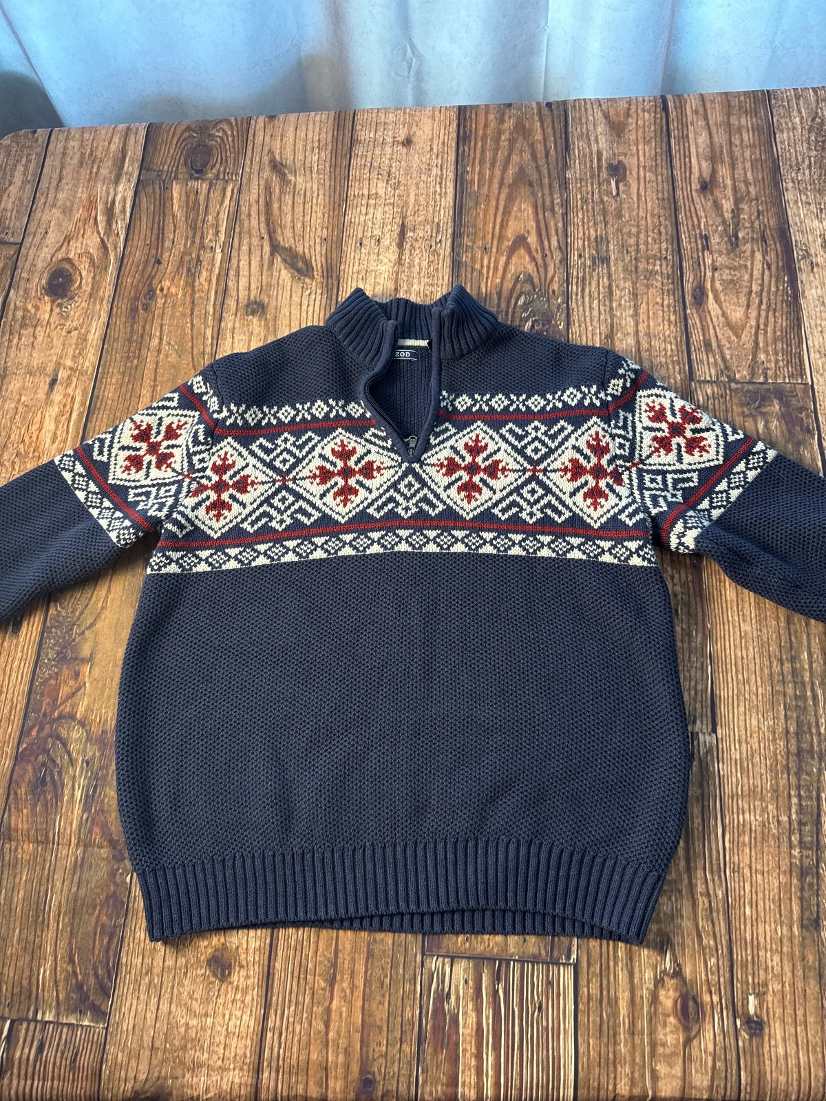 IZOD Fair Isle Quarter Zip Knit Sweater Pullover