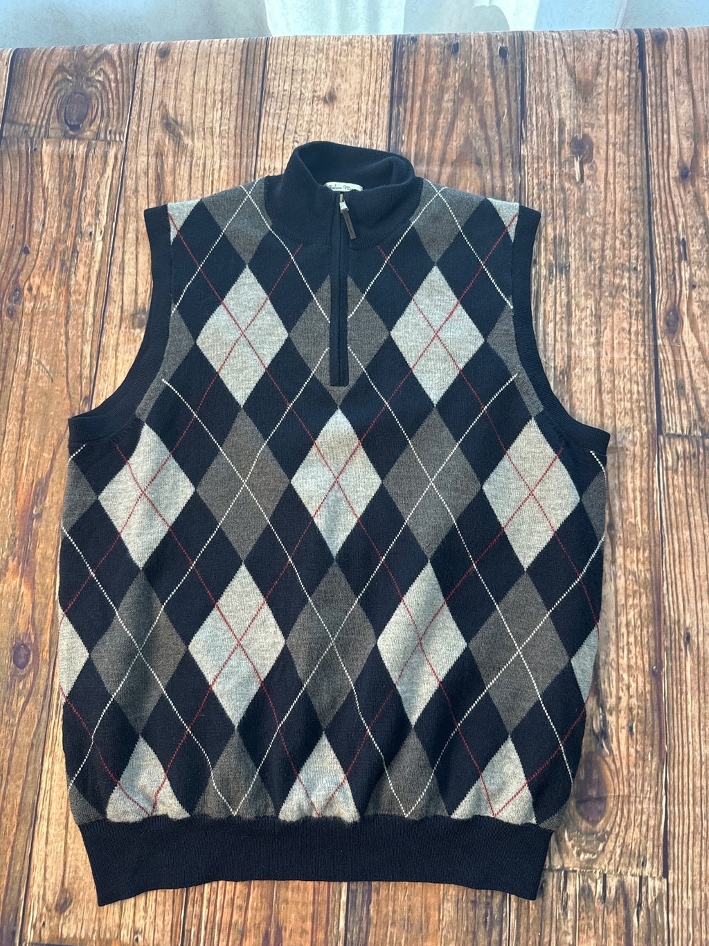 Fairway & Greene Italian Merino Argyle Quarter Zip Sweater Vest