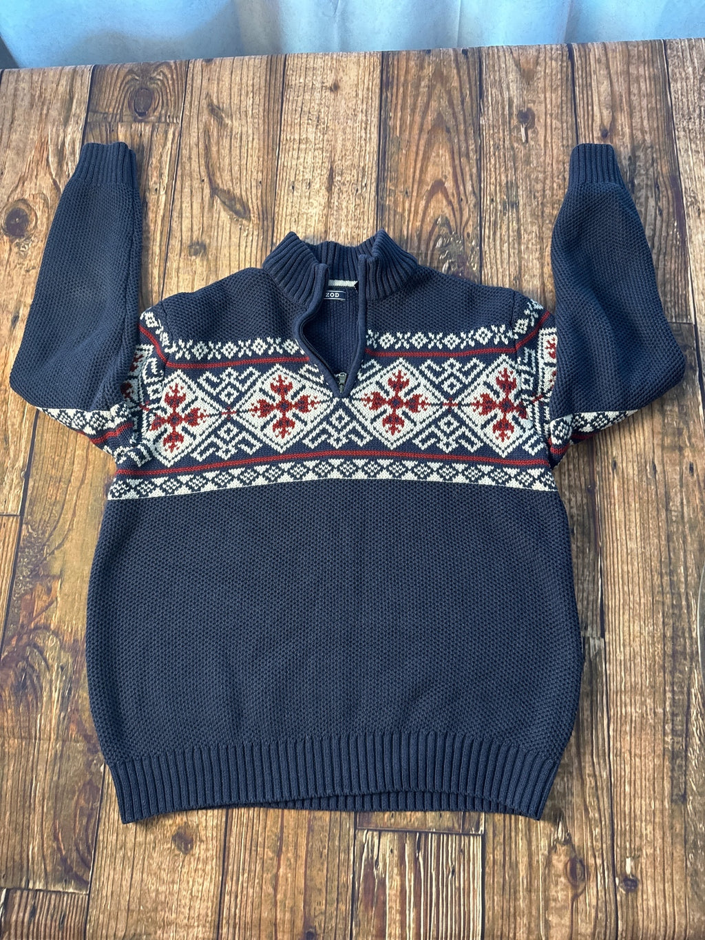 IZOD Fair Isle Quarter Zip Knit Sweater Pullover