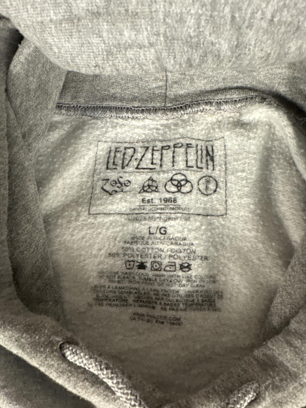 Led Zeppelin Graphic Hoodie Large Gray US Tour 1975 Pullover