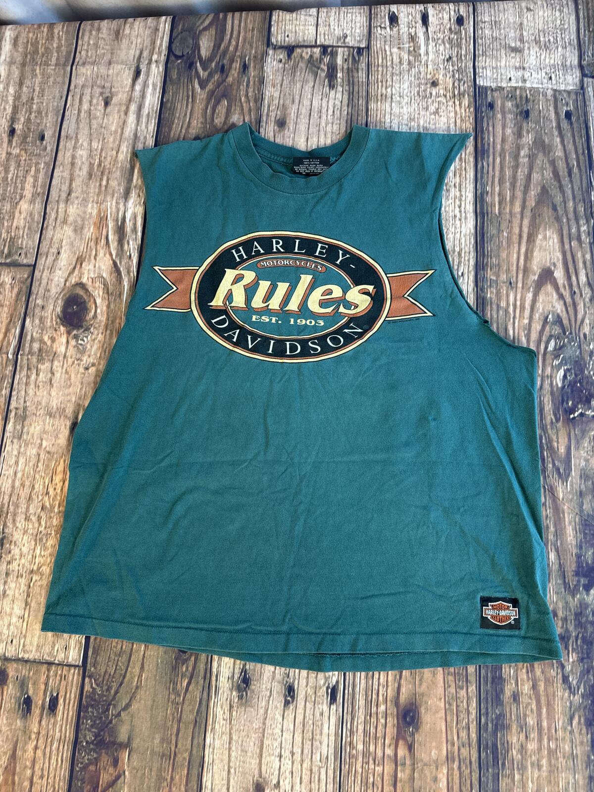 Vintage Harley-Davidson Rules Sleeveless Biker Tee Large