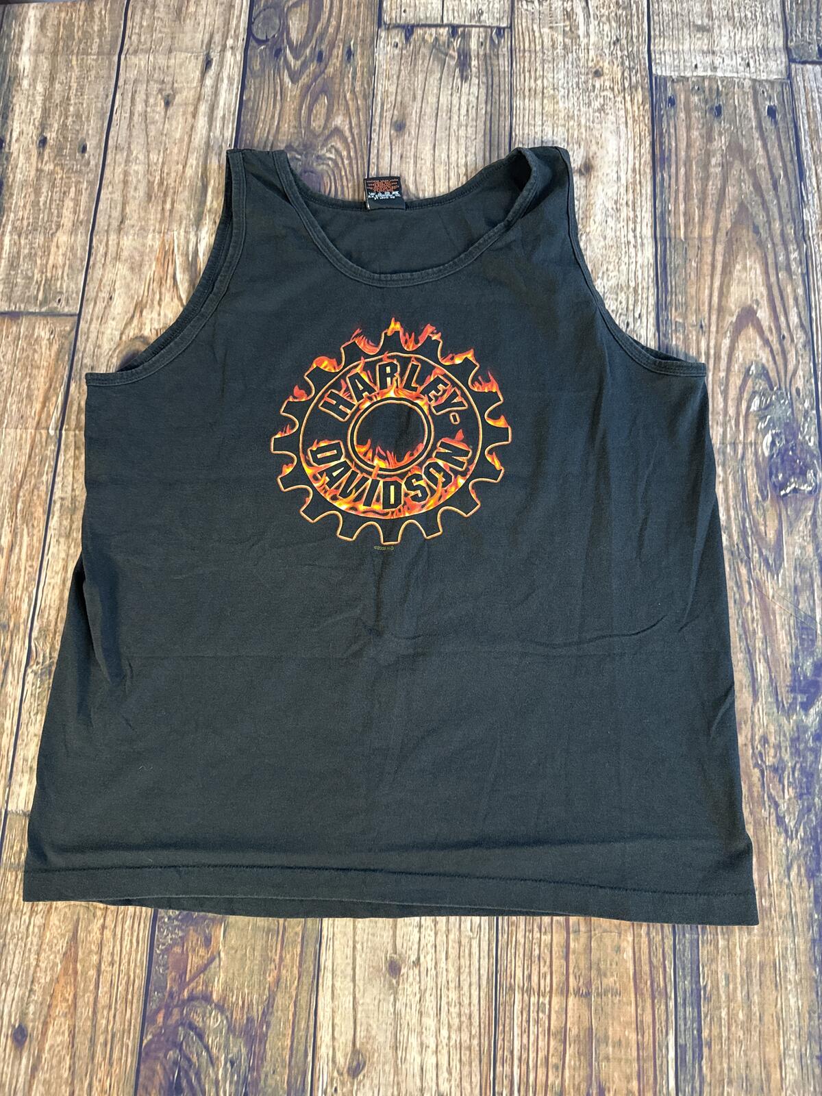 Harley Davidson Athens Ohio Flame Tank Top Black XL USA Vintage
