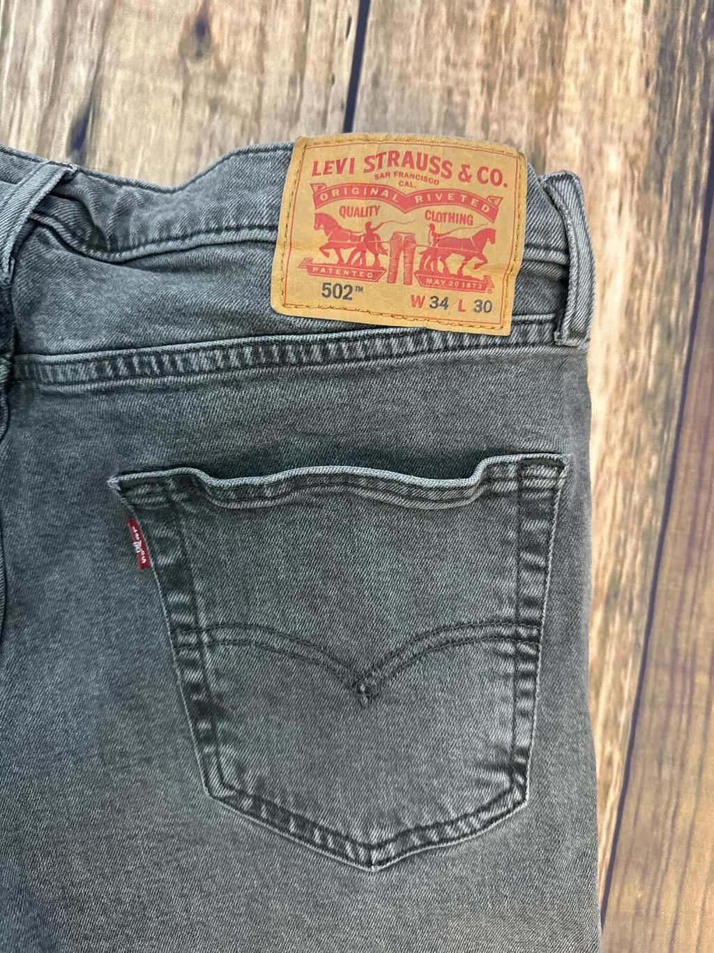 Levis 502 Jeans Mens 34x30 Faded Black Denim Tapered Fit Pants