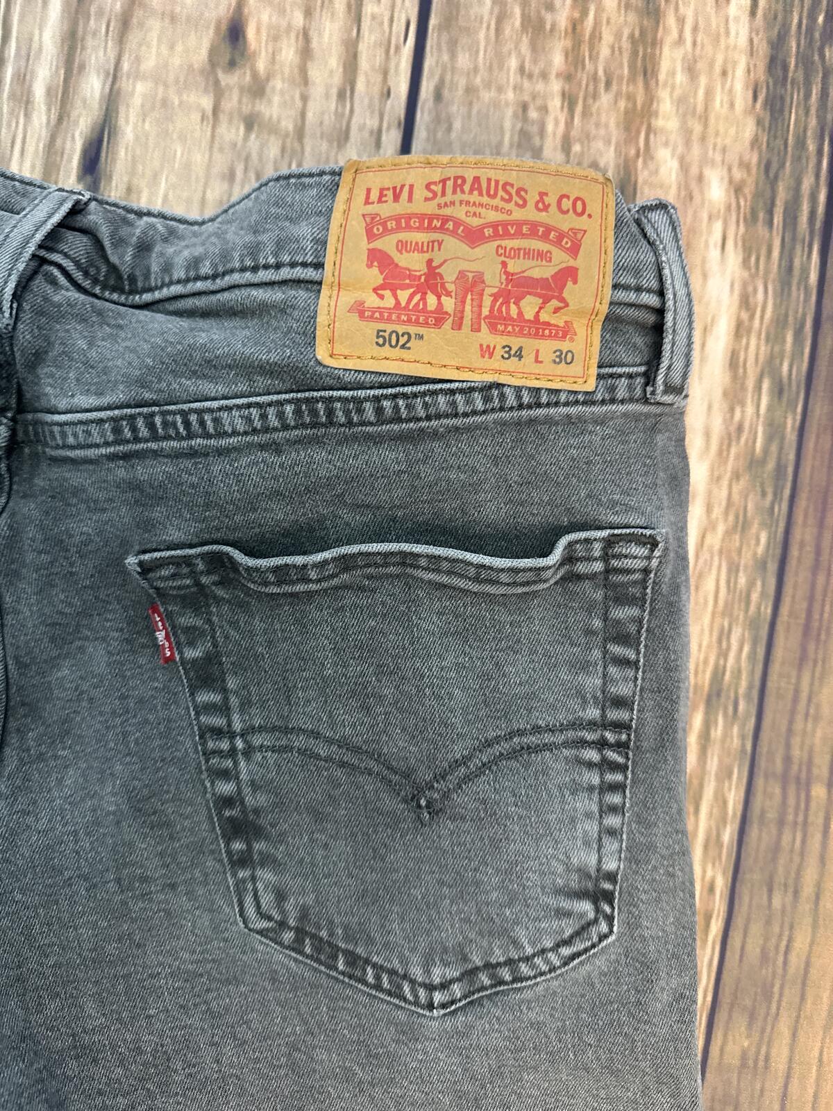 Levis 502 Jeans Mens 34x30 Faded Black Denim Tapered Fit Pants