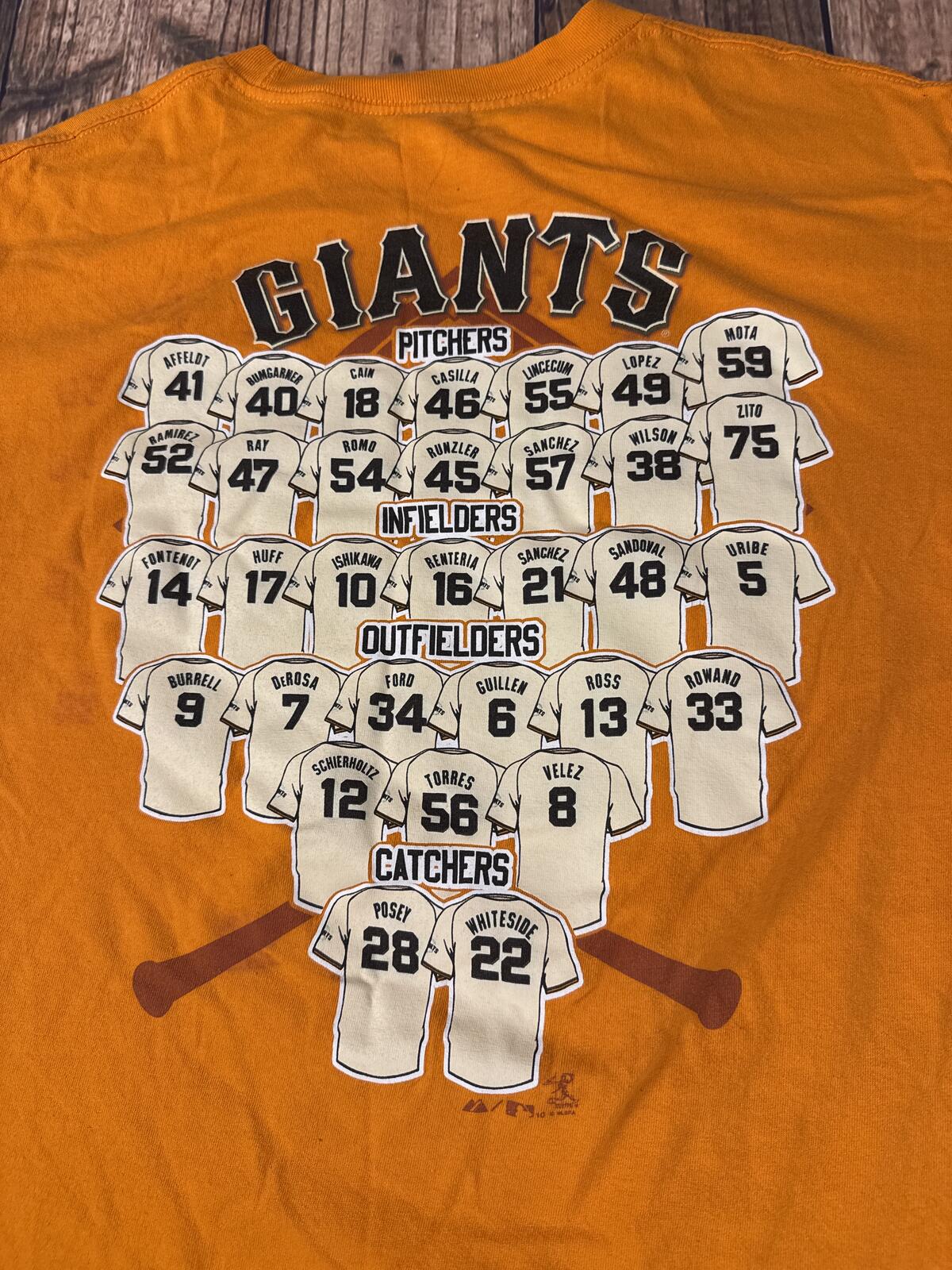 San Francisco Giants 2010 World Series Champions Roster T-Shirt