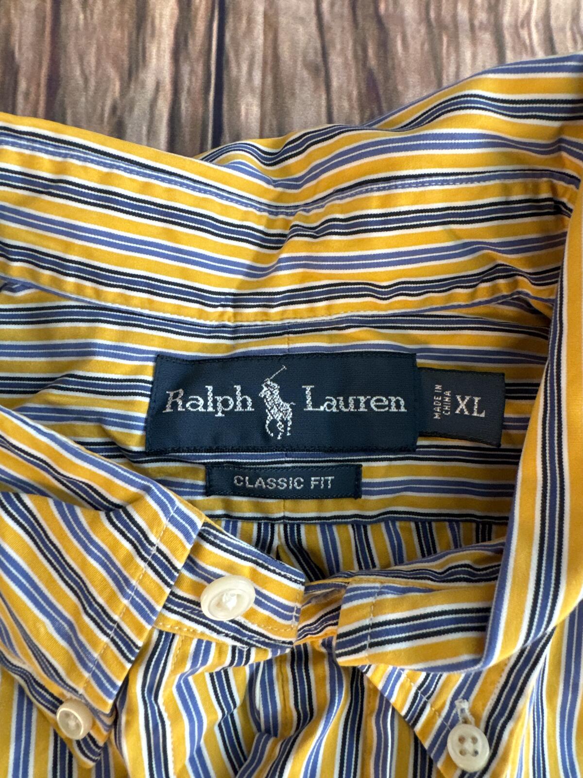 Polo Ralph Lauren Classic Fit Striped Button Up Shirt Men’s XL Yellow Blue