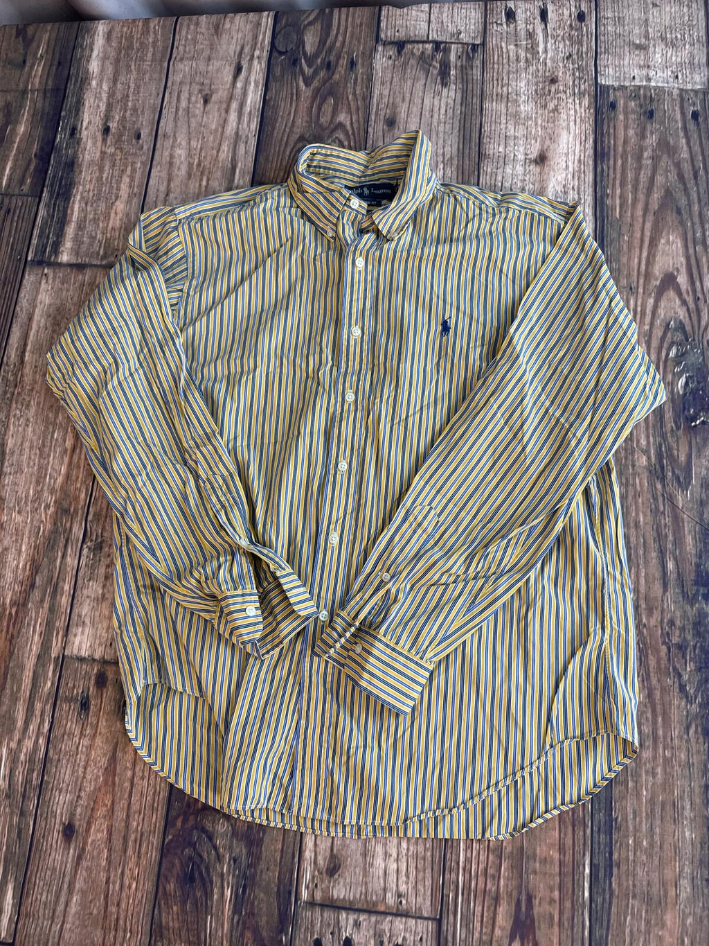 Polo Ralph Lauren Classic Fit Striped Button Up Shirt Men’s XL Yellow Blue