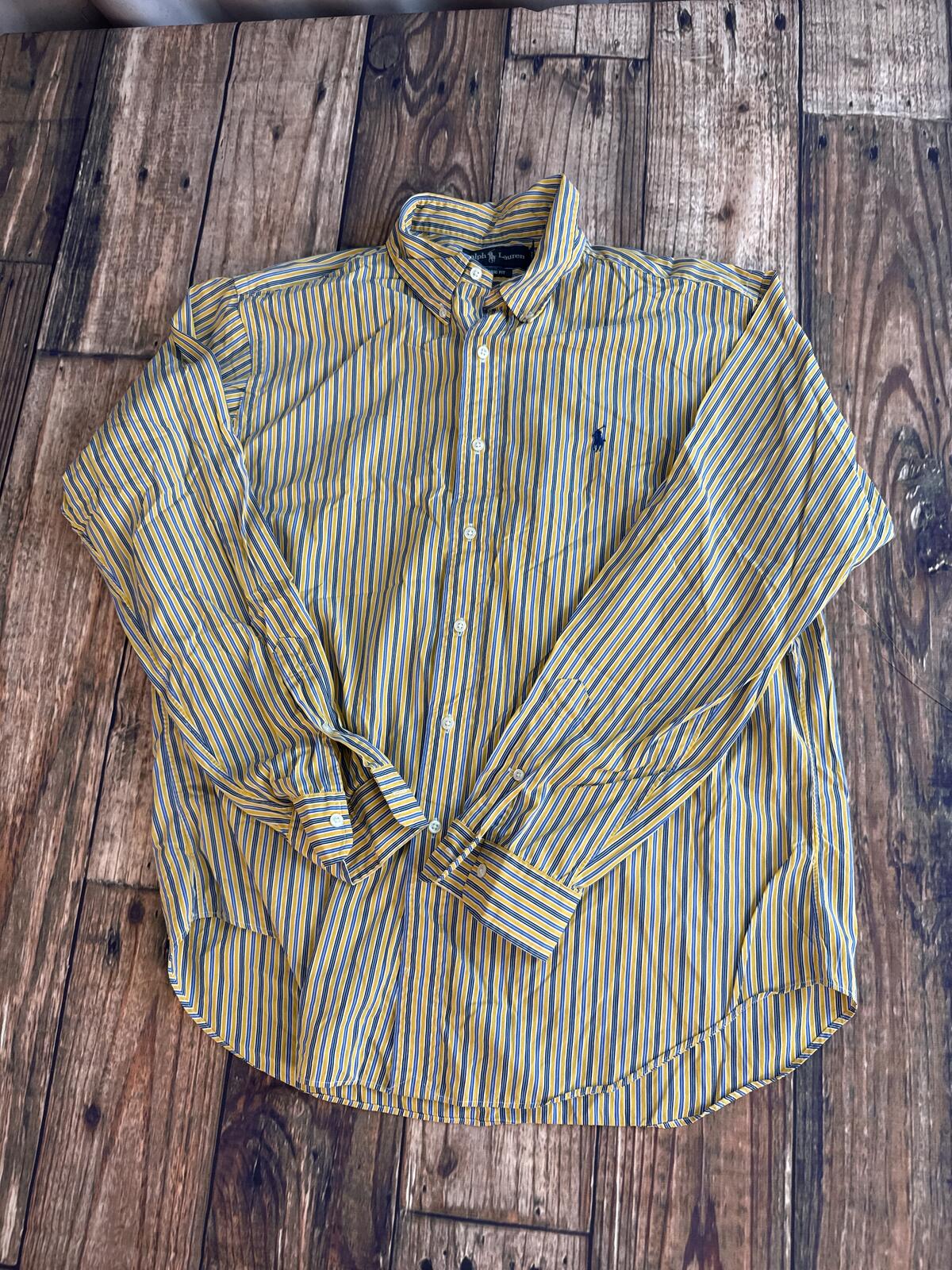 Polo Ralph Lauren Classic Fit Striped Button Up Shirt Men’s XL Yellow Blue