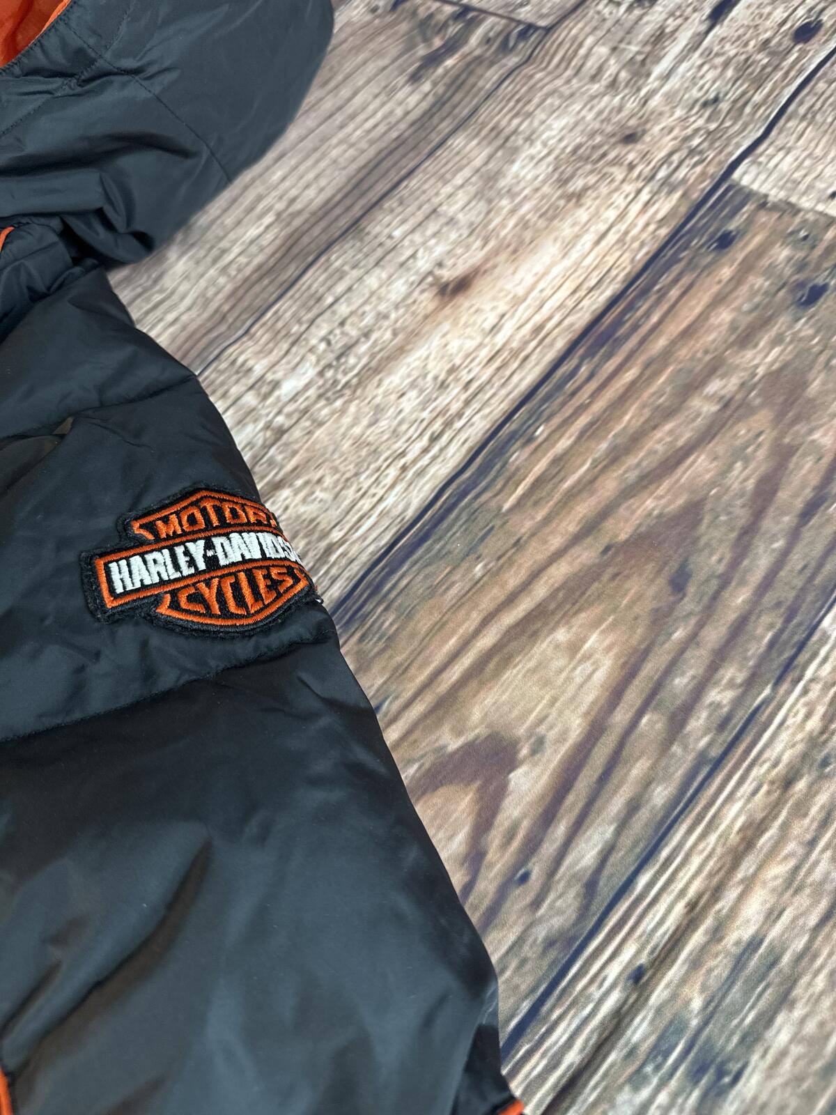 Harley-Davidson Racing Puffer Jacket Black Orange Youth XL 14/16 H