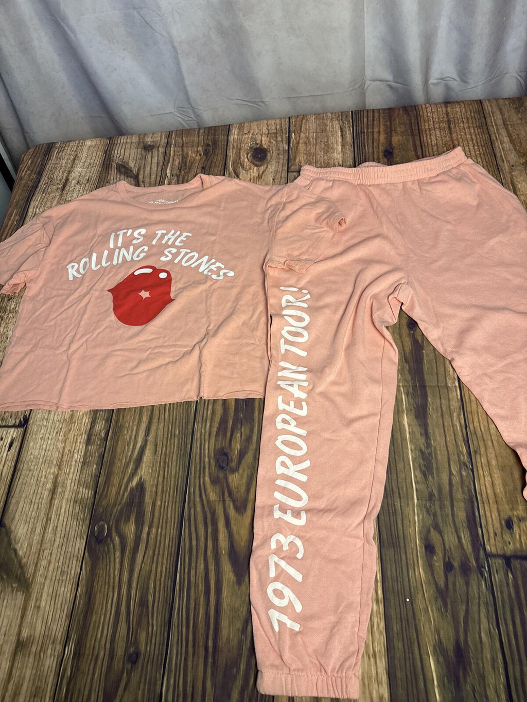 Rolling Stones Matching Lounge Set Womens Large Pink Graphic Top Jogger Pants