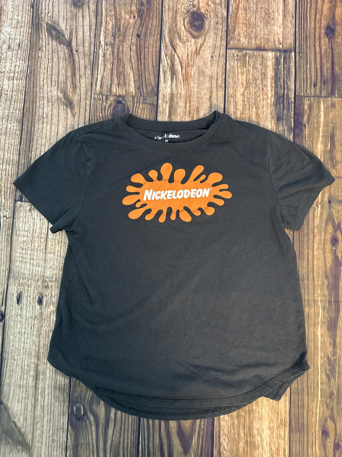 Nickelodeon Splat Logo Graphic Tee Youth XL Black Orange Retro TV S