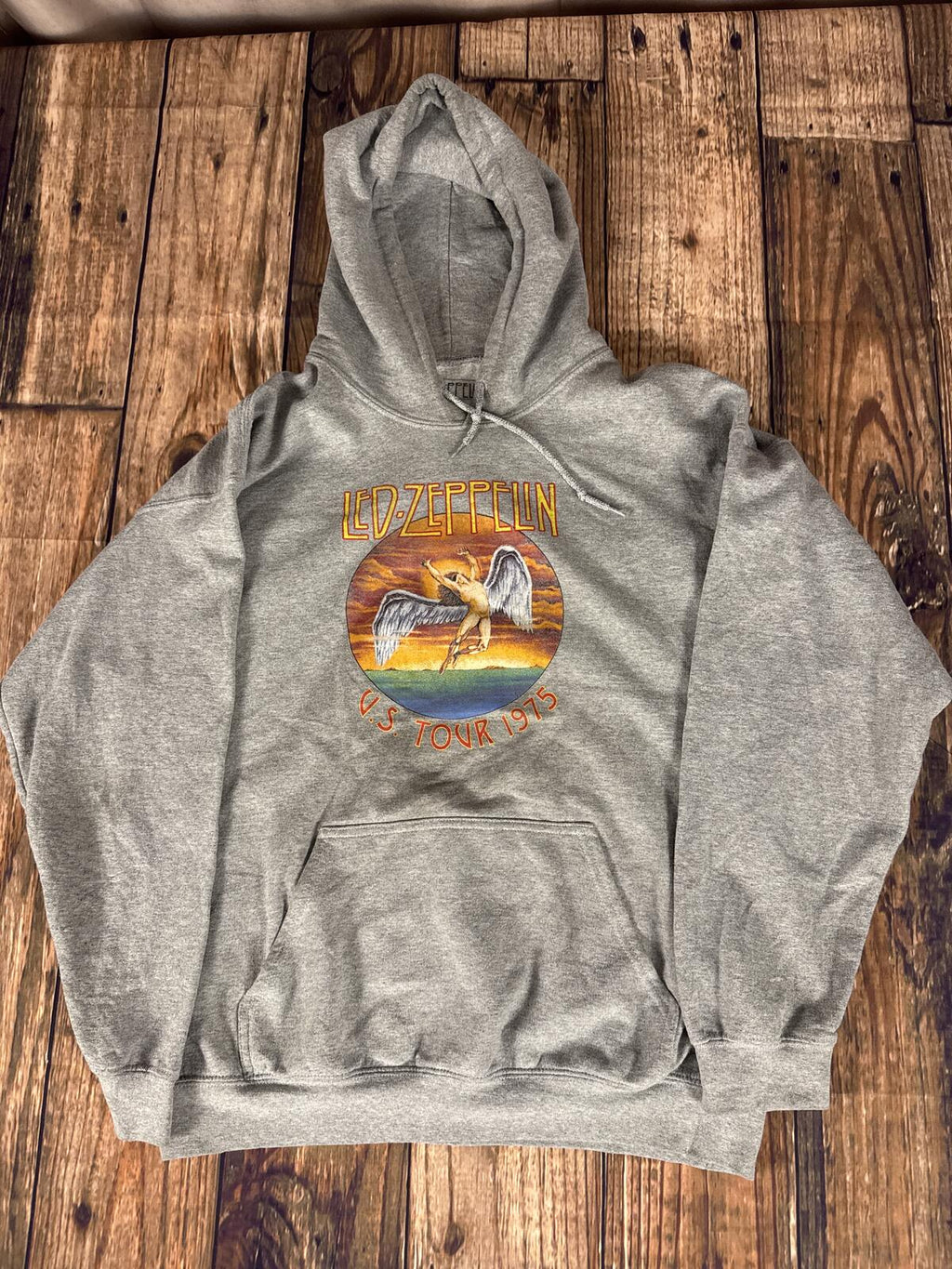 Led Zeppelin Graphic Hoodie Large Gray US Tour 1975 Pullover