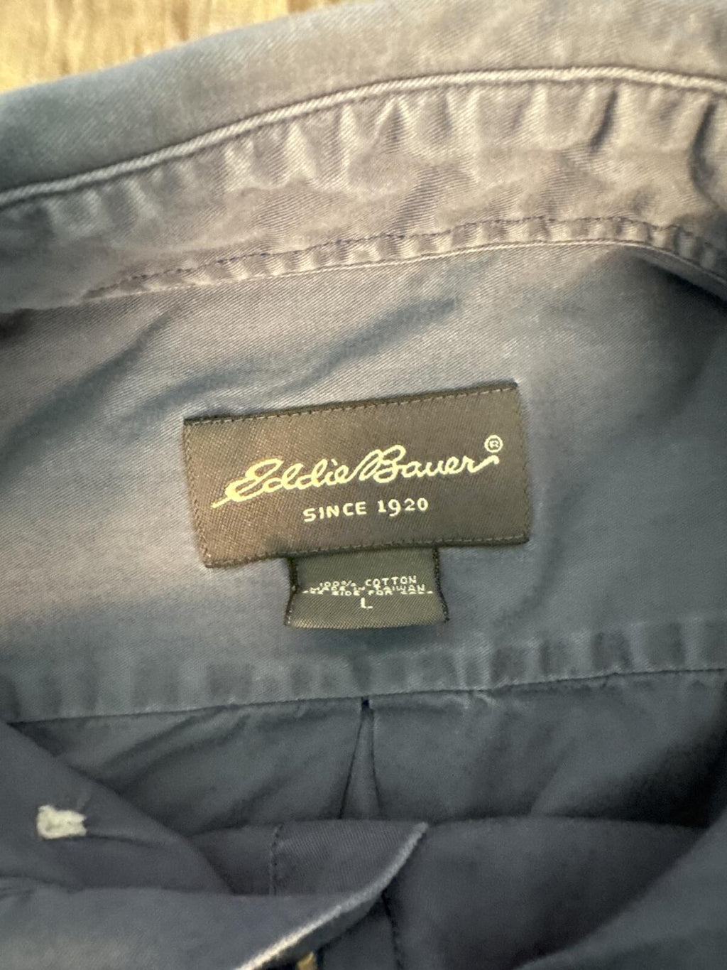 Eddie Bauer Button Down Shirt Mens Large Blue Cotton Long Sleeve