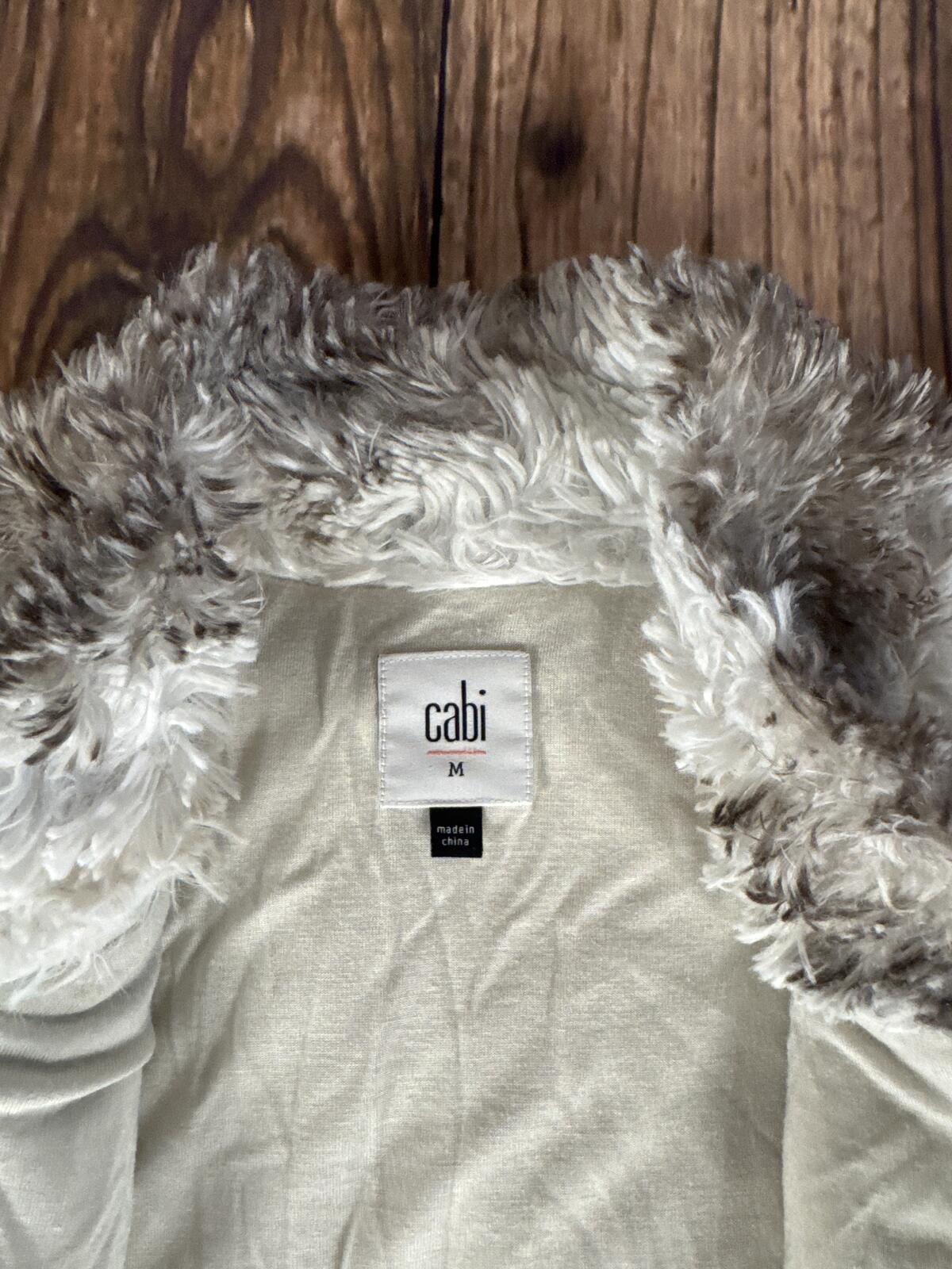 Cabi Faux Fur Vest Womens Medium Brown Beige Zip Up Layering Vest
