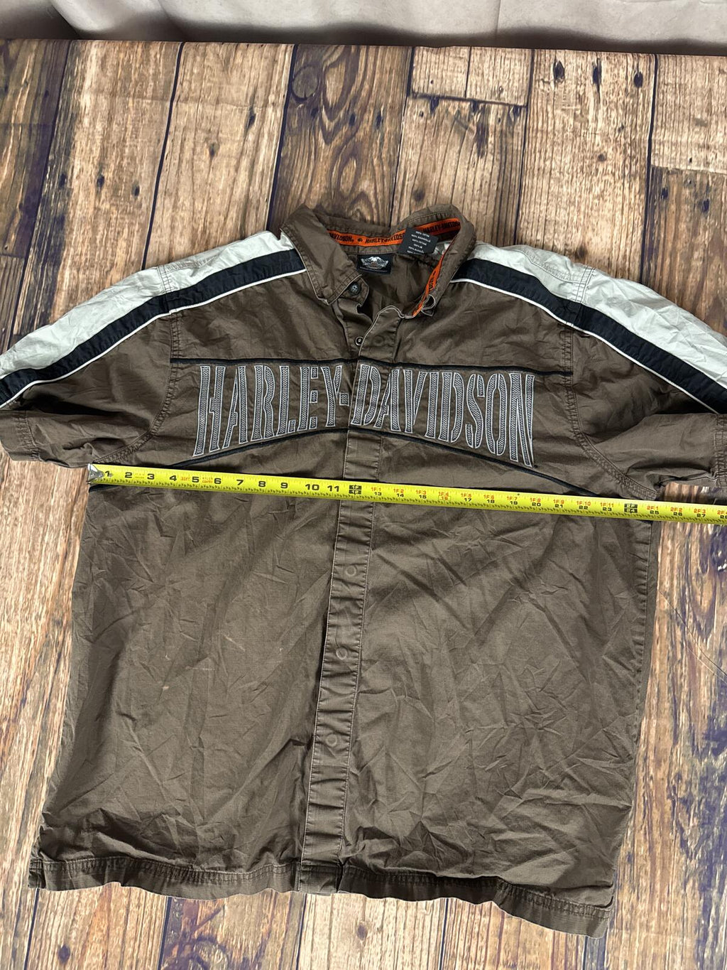 Harley-Davidson Men’s XL Button Up Shirt Brown Embroidered Y2K