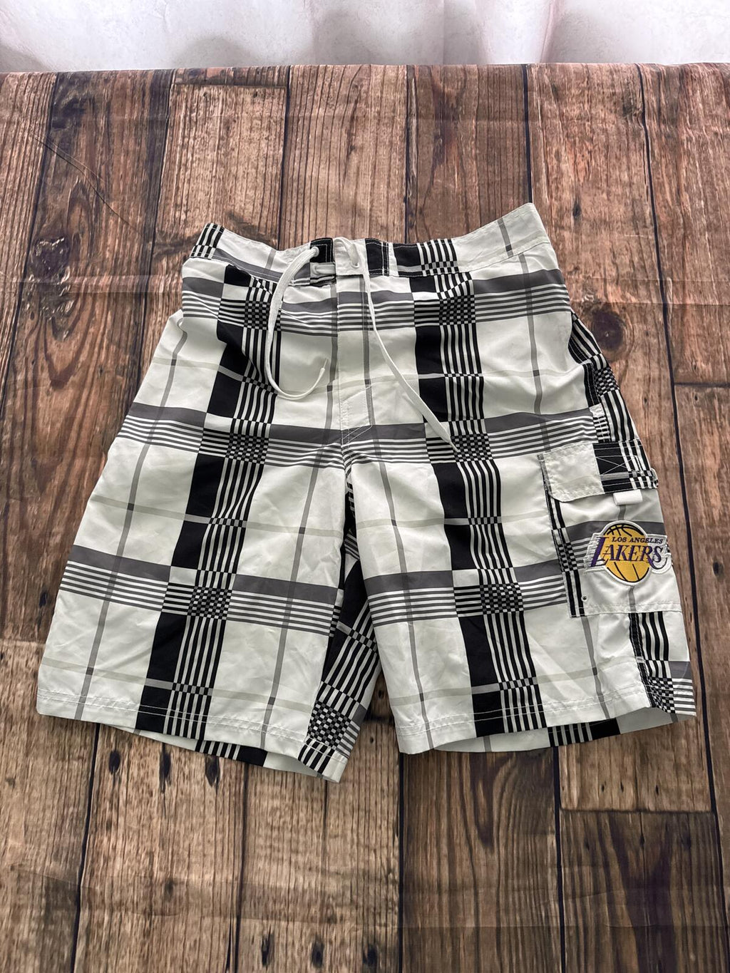 Vintage Los Angeles Lakers Plaid Swim Trunks