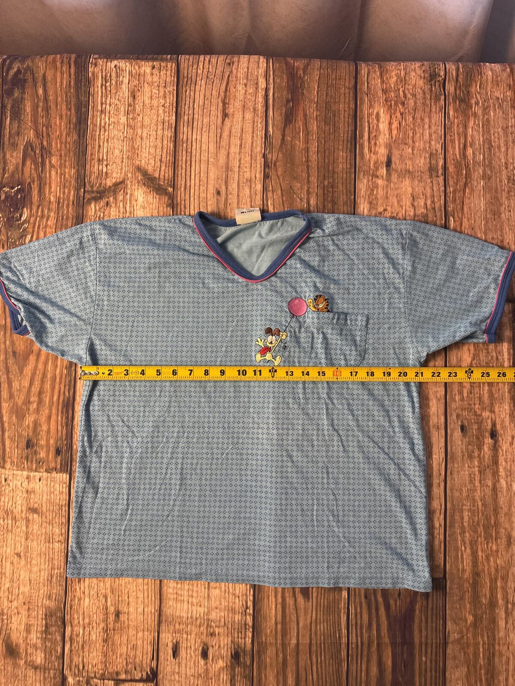 Vintage Garfield & Odie Embroidered Pocket Shirt Blue Patterned Tee