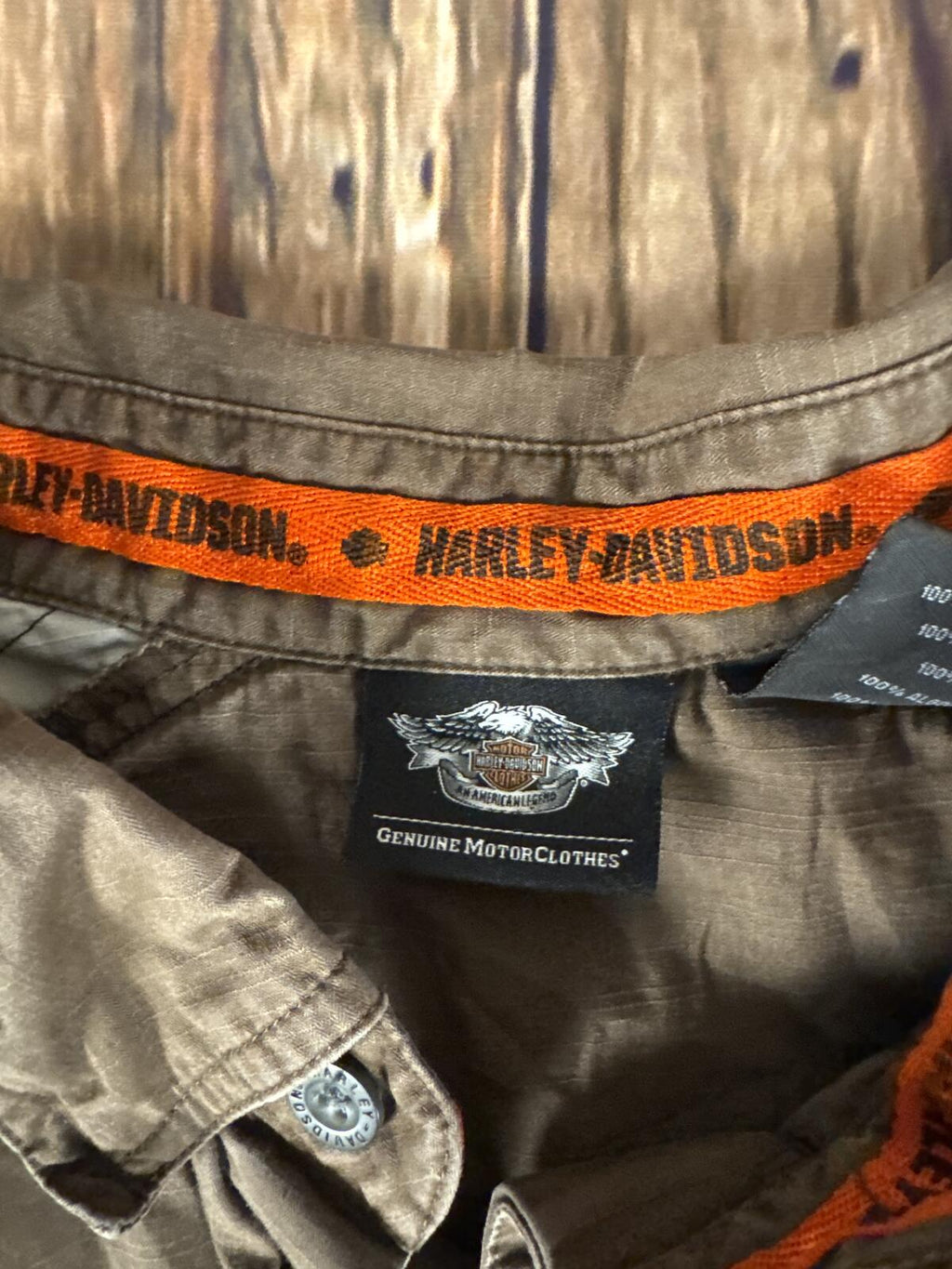Harley-Davidson Men’s XL Button Up Shirt Brown Embroidered Y2K