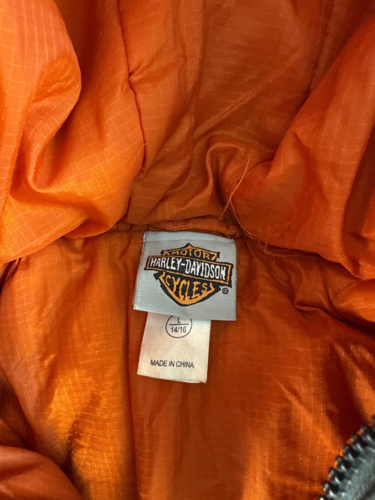 Harley-Davidson Racing Puffer Jacket Black Orange Youth XL 14/16 H