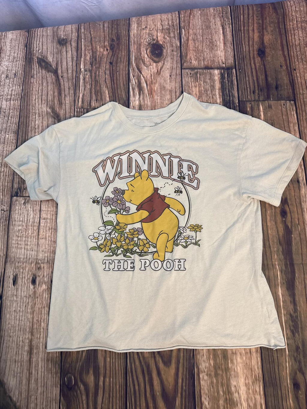 Disney Winnie The Pooh Graphic T Shirt Womens XL Beige Floral Tee