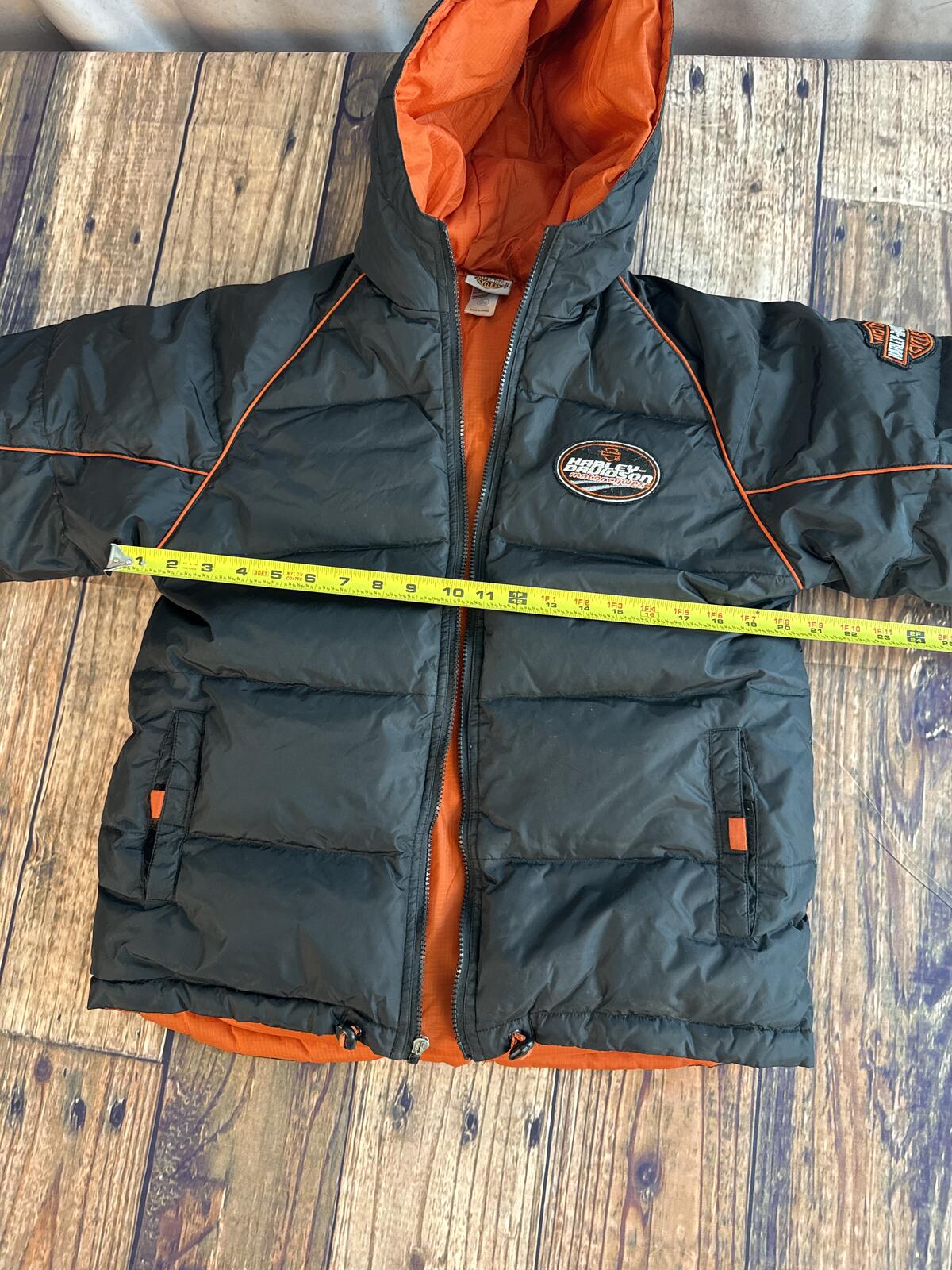 Harley-Davidson Racing Puffer Jacket Black Orange Youth XL 14/16 H