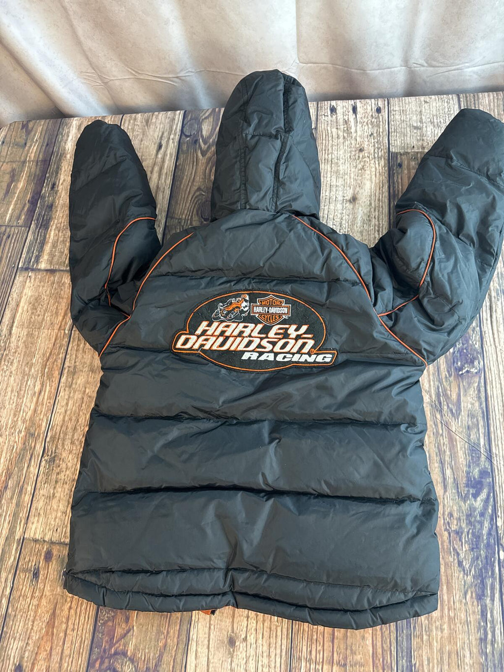 Harley-Davidson Racing Puffer Jacket Black Orange Youth XL 14/16 H