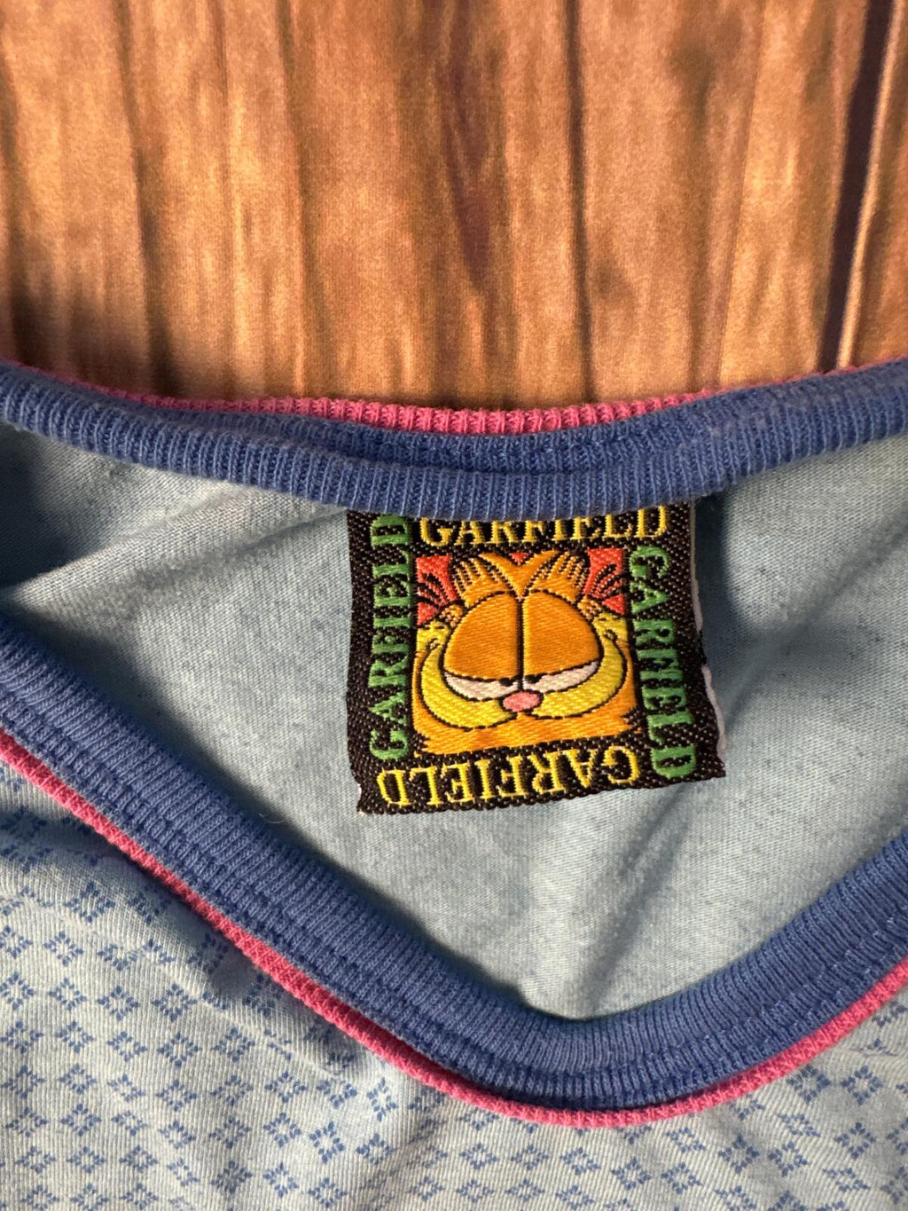 Vintage Garfield & Odie Embroidered Pocket Shirt Blue Patterned Tee