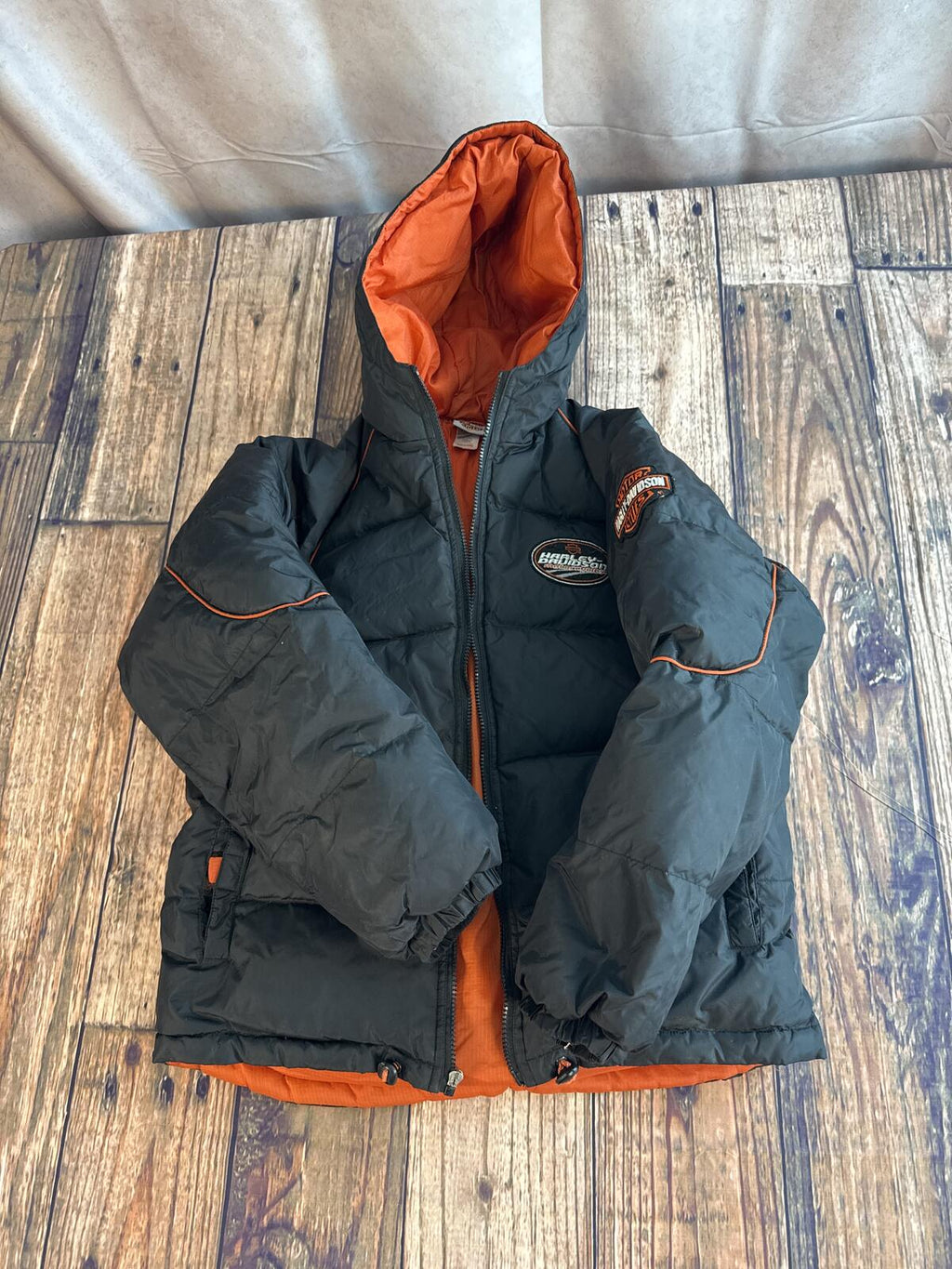 Harley-Davidson Racing Puffer Jacket Black Orange Youth XL 14/16 H