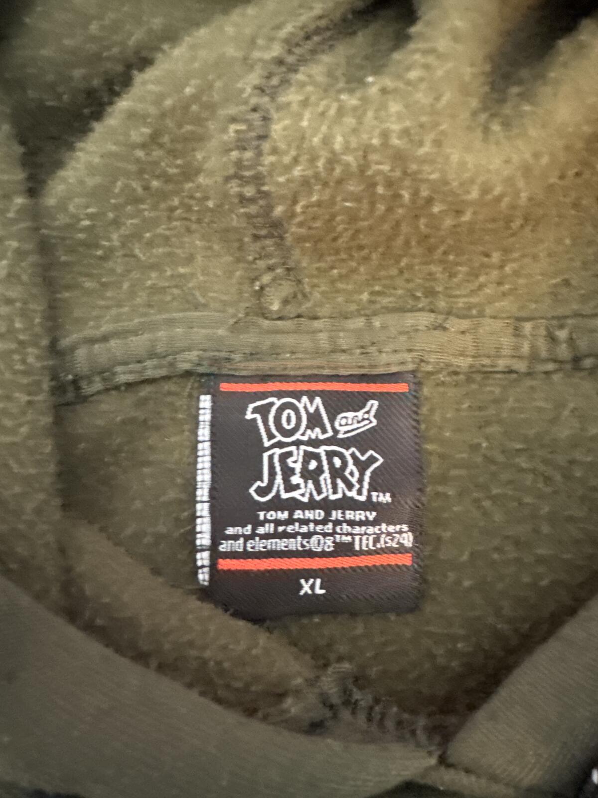 Tom And Jerry Chase Is On Hoodie Mens XL Olive Green Cartoon Pullover