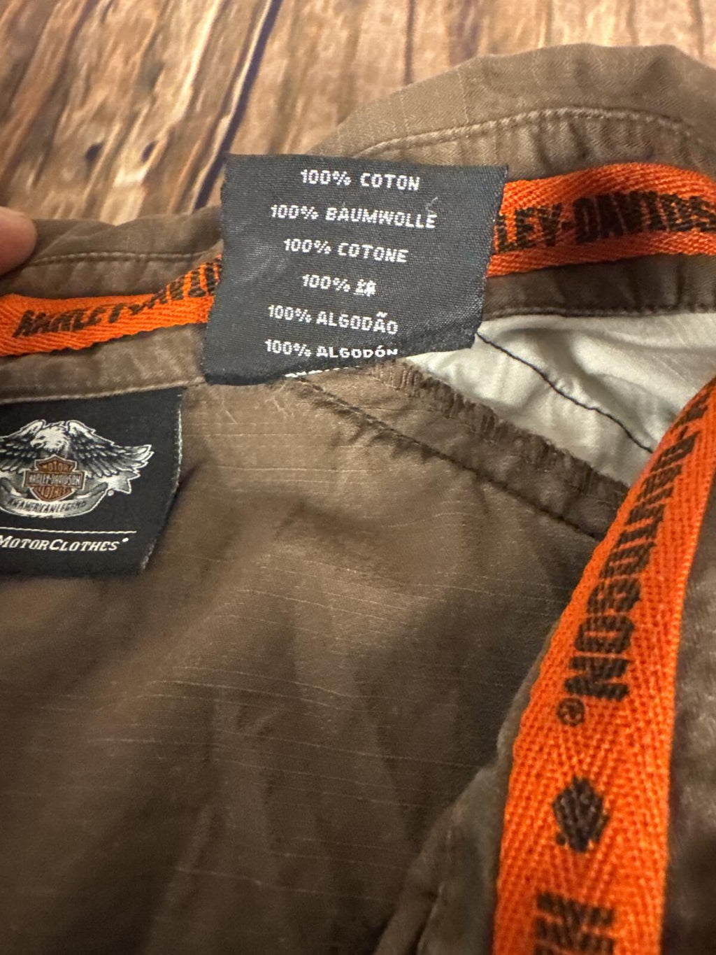 Harley-Davidson Men’s XL Button Up Shirt Brown Embroidered Y2K