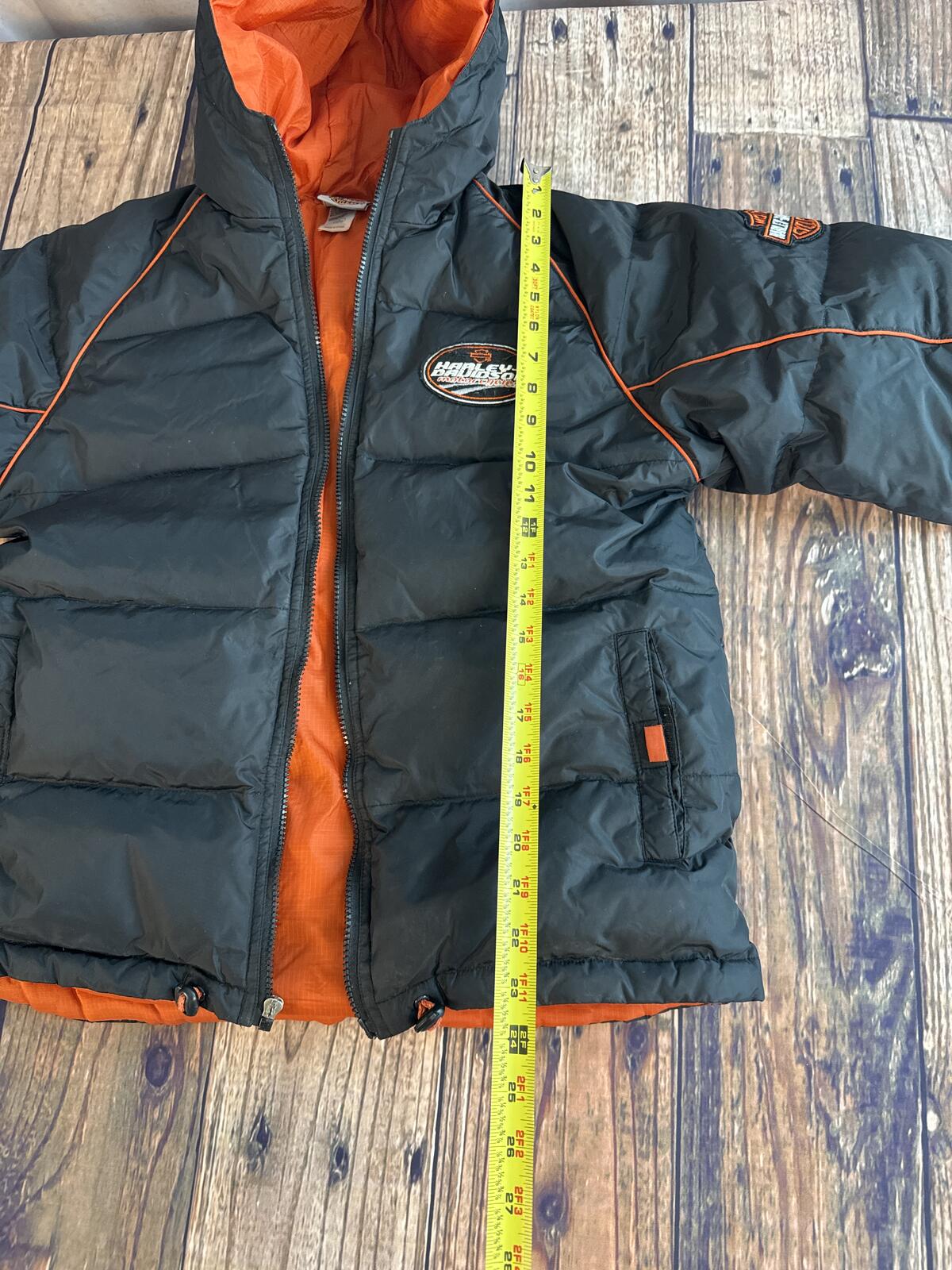 Harley-Davidson Racing Puffer Jacket Black Orange Youth XL 14/16 H