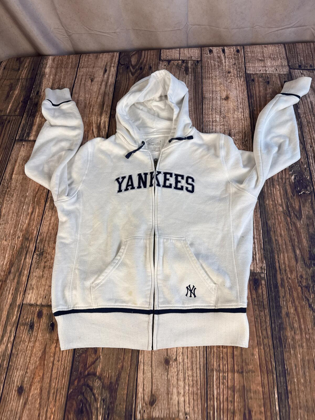 Nike Team New York Yankees Full Zip Hoodie Cream Large MLB