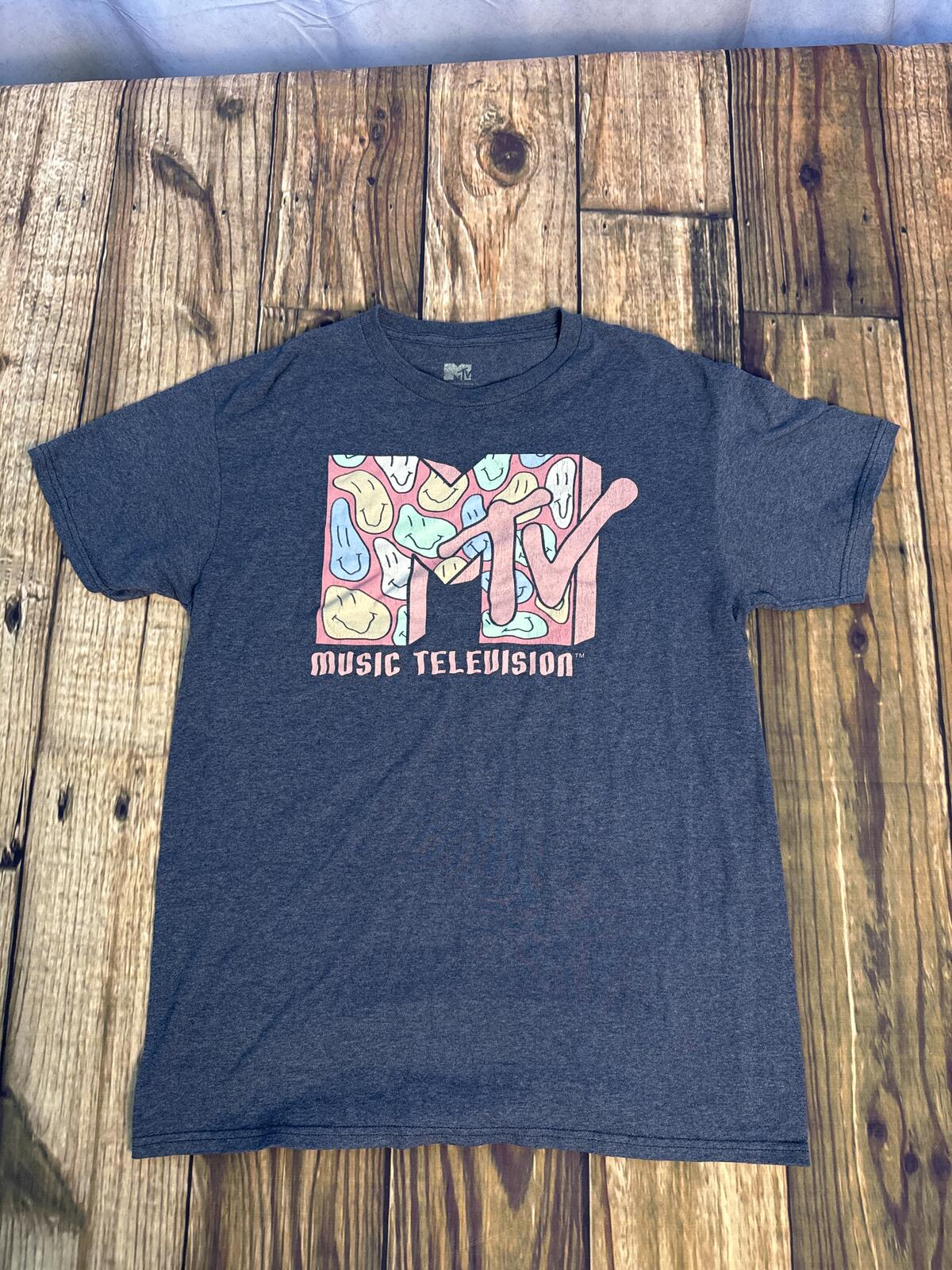 MTV Music Television Logo Graphic T Shirt Mens Medium Gray Retro TV Tee