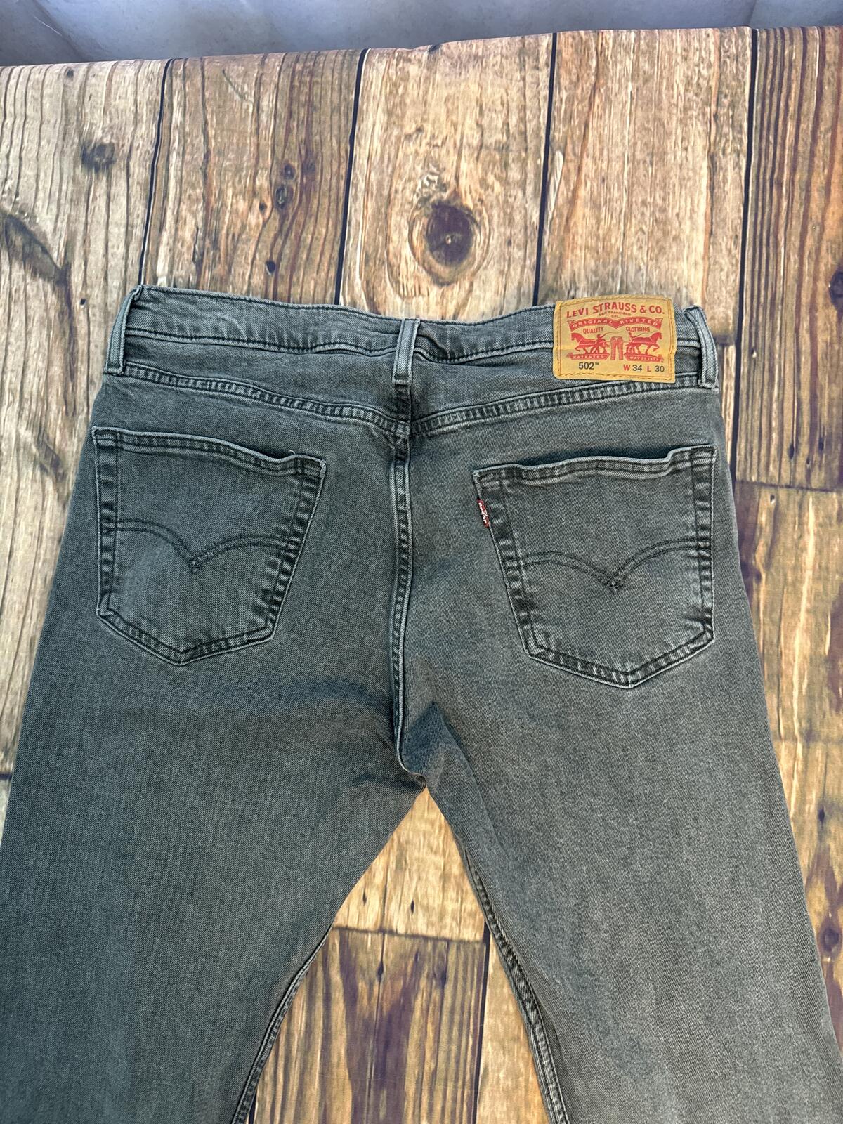Levis 502 Jeans Mens 34x30 Faded Black Denim Tapered Fit Pants