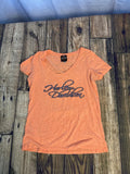 Harley Davidson Womens Medium Orange V Neck Graphic T Shirt Lakeville MN