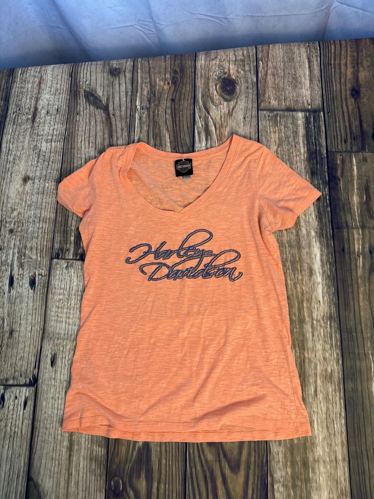 Harley Davidson Womens Medium Orange V Neck Graphic T Shirt Lakeville MN