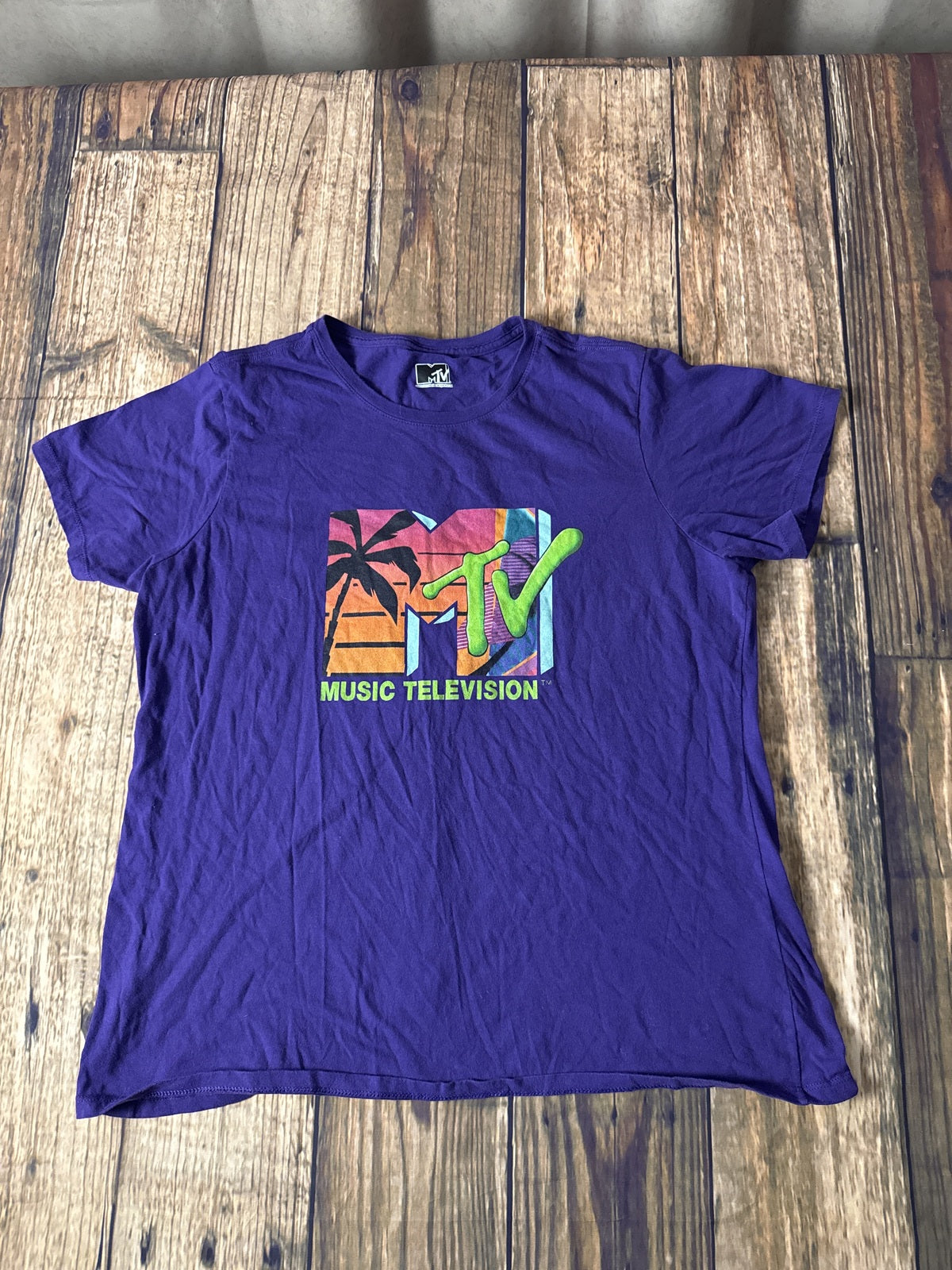 MTV Music Television Graphic T-Shirt Purple Retro Logo Tee