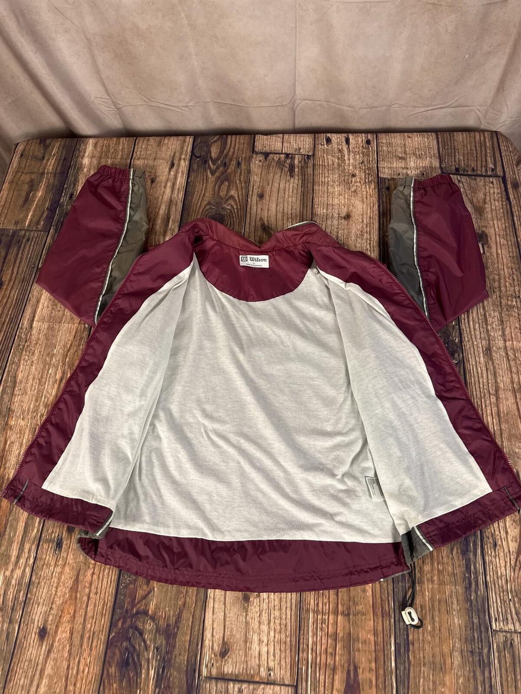 Vintage Wilson Windbreaker Jacket Burgundy Gray Full Zip Medium