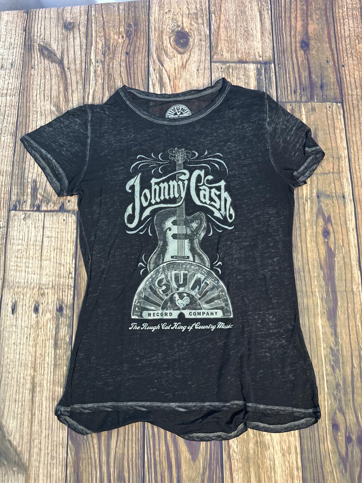 Johnny Cash Sun Records Burnout Graphic T Shirt Womens XL Black
