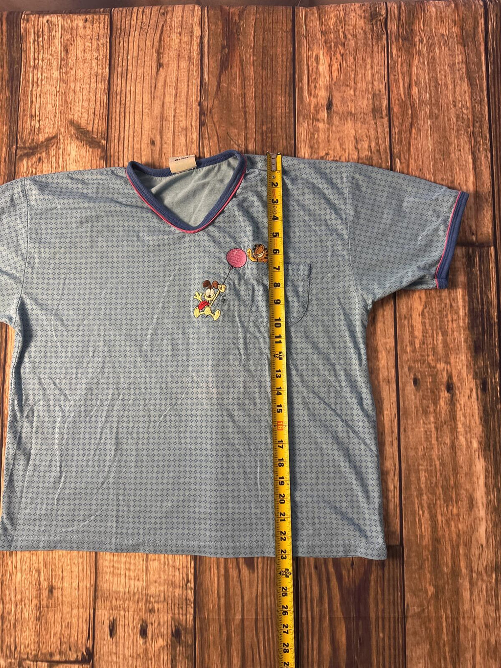 Vintage Garfield & Odie Embroidered Pocket Shirt Blue Patterned Tee